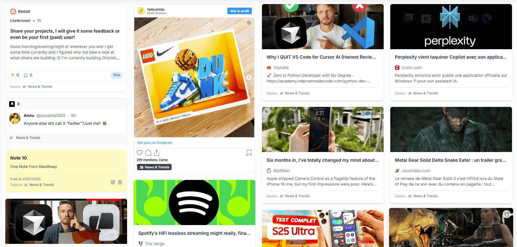 NextKeep supports all content types - videos, articles, social posts, images, documents